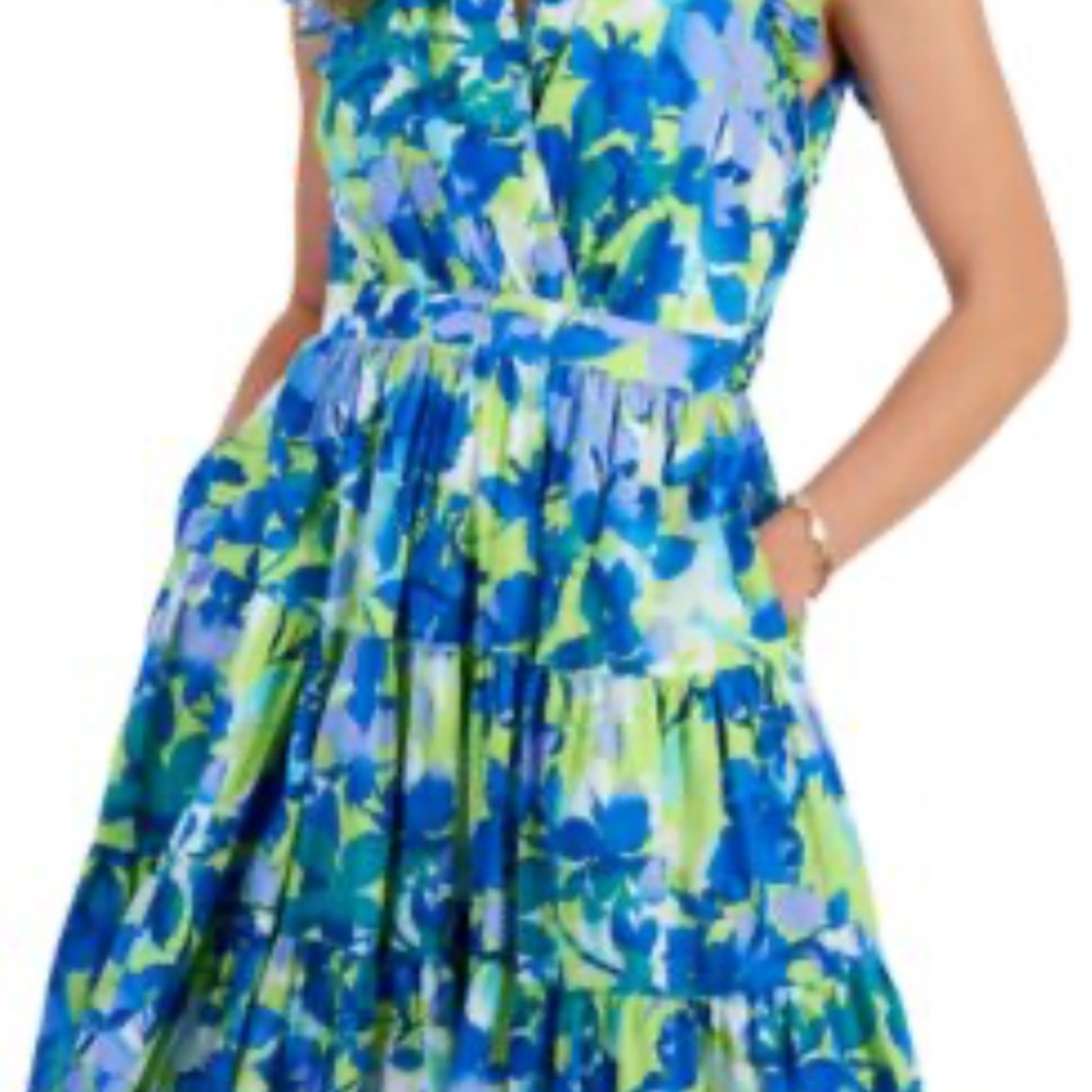 Taylor Floral Mini Dress in Blue and Green